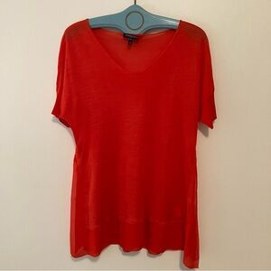 Eileen Fisher Short Sleeve Tshirt Womens Petite Small Orange 100% Silk Sheer Hem